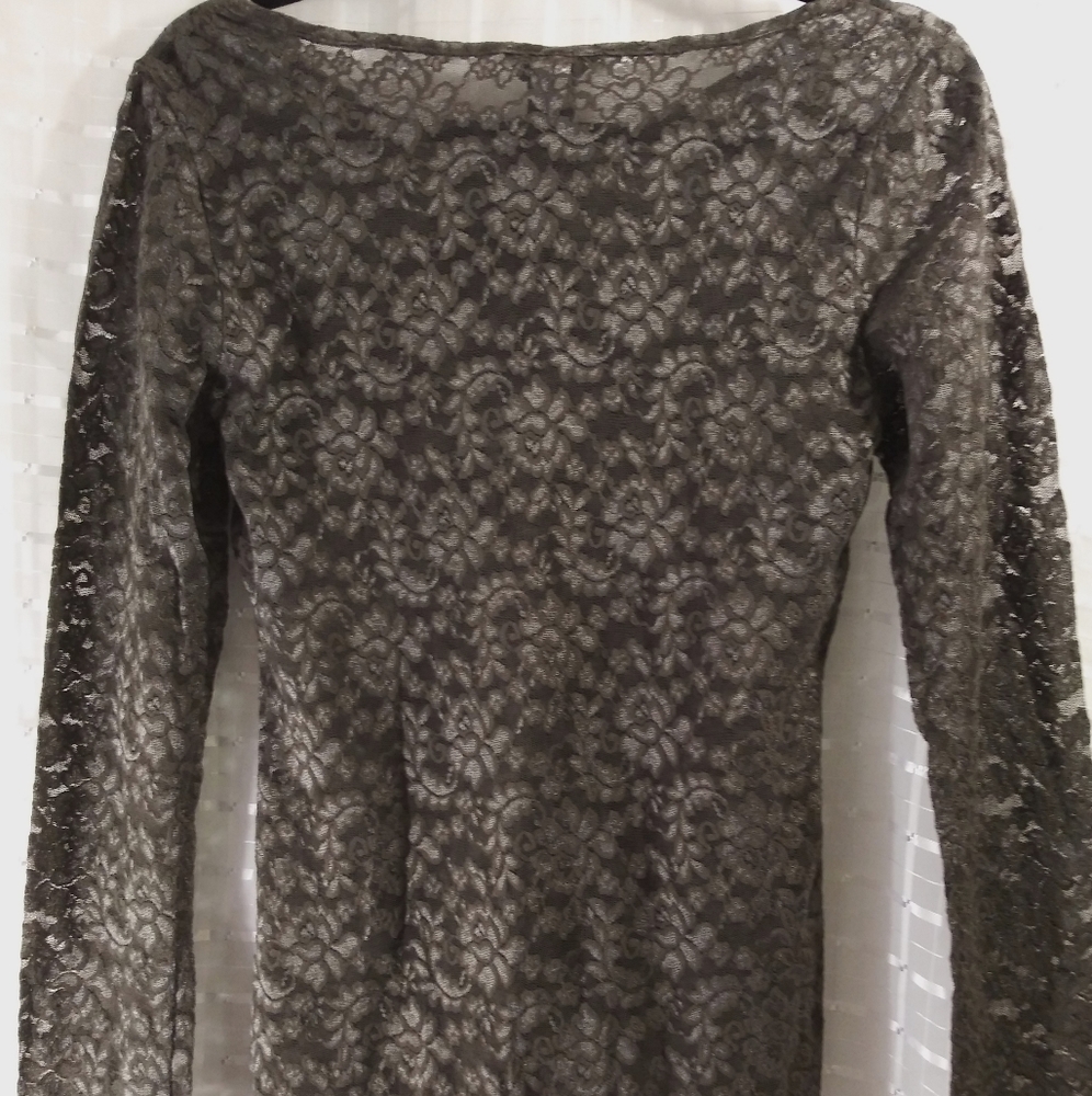 Victorias Secret Long Sleeve Green Lace Top Medium - Picture 2 of 4